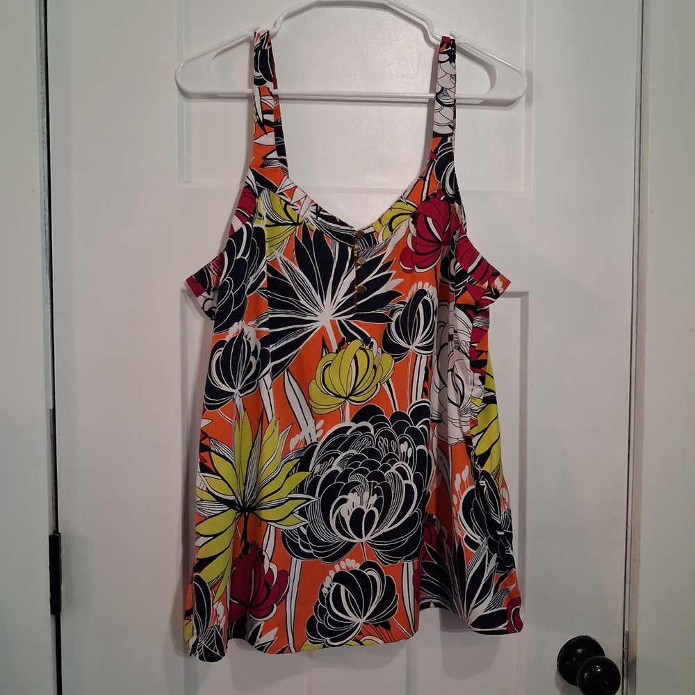 Banana Republic Tank Top Women L Orange Floral Medallion Summer Boho Sleeveless